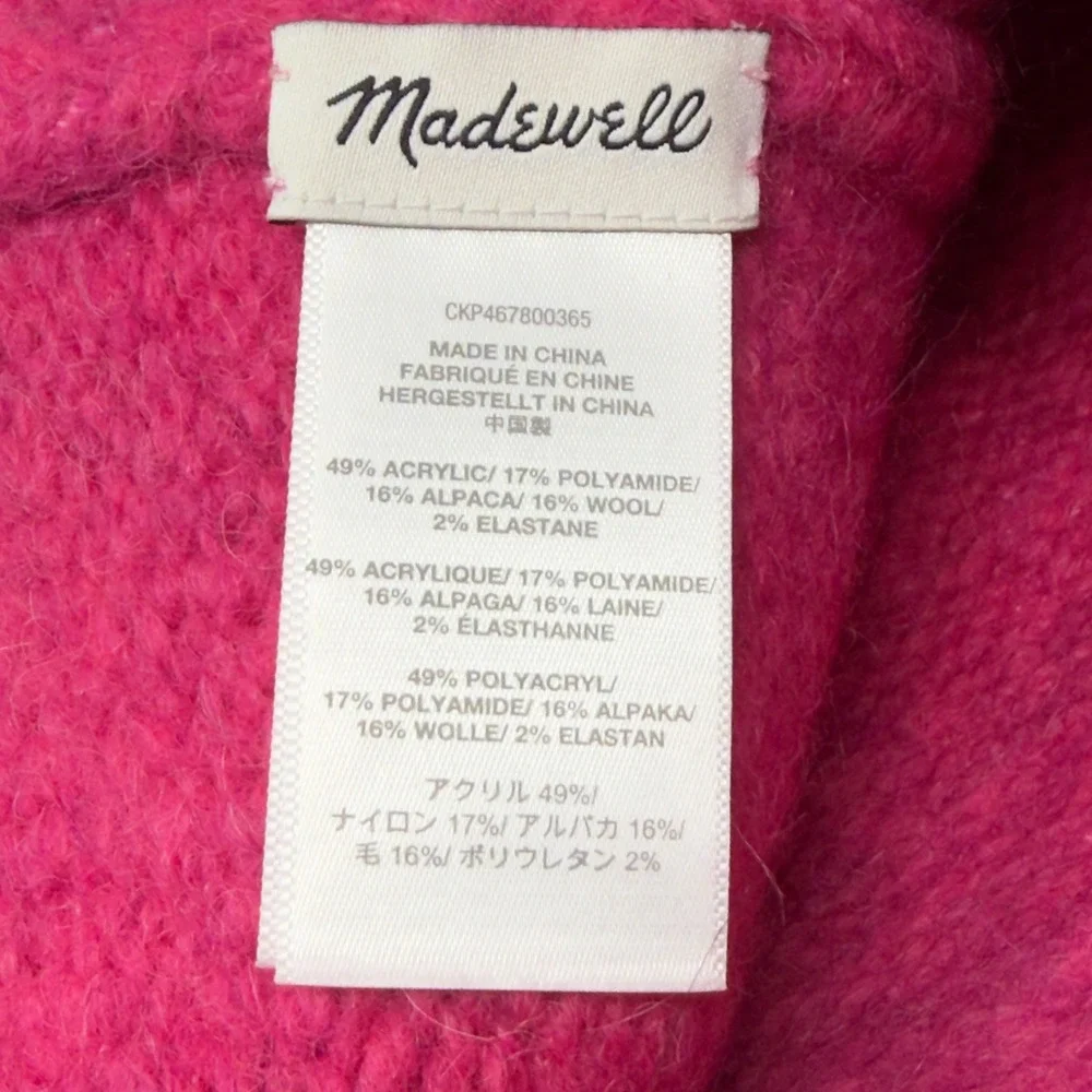 Madewell Magenta‎ Pink Alpaca Wool Blend Ribbed Cuff Beanie Hat NI566